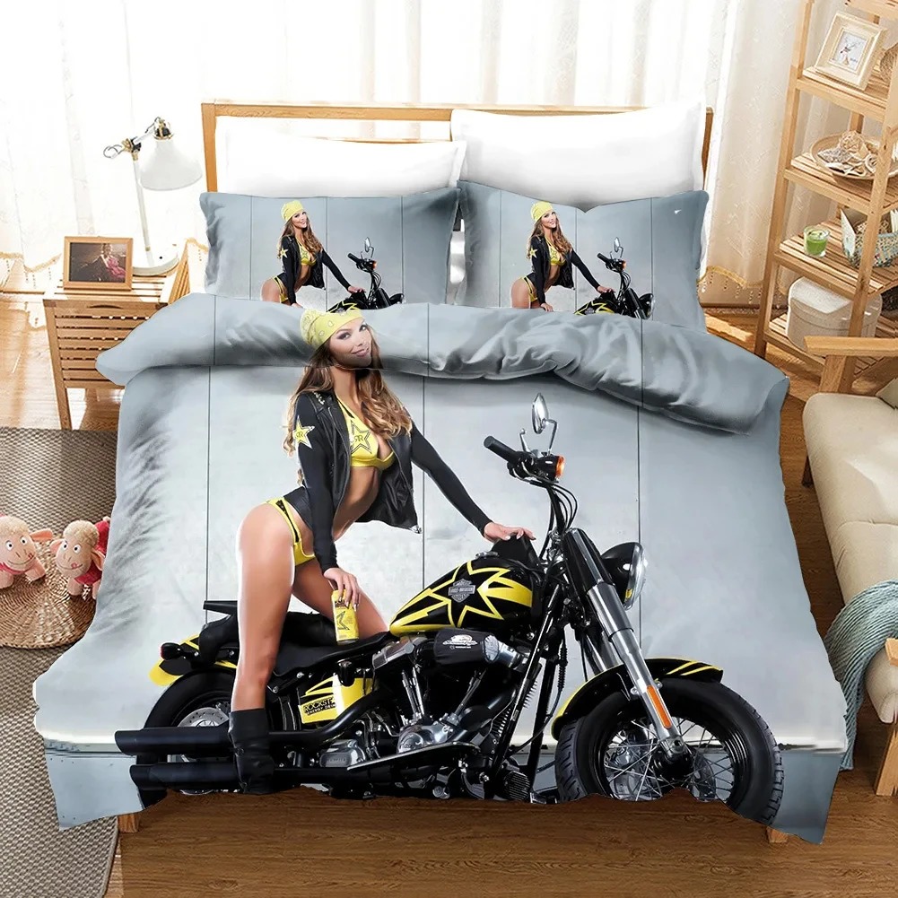 Bed Sheet Microfiber - Sexy Girl Motocross Duvet Cover Extreme
