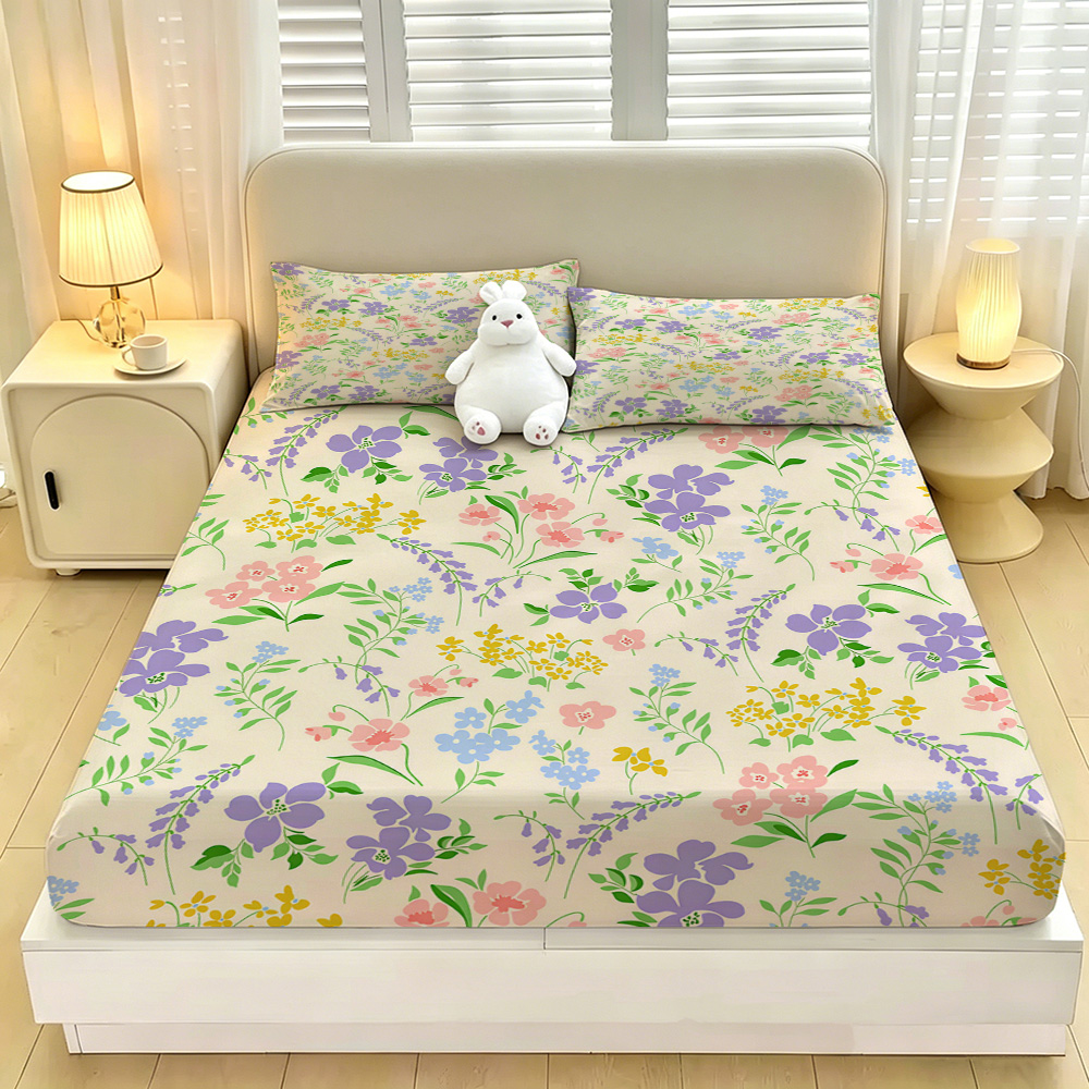 Bed Sheet Microfiber - Colorful Flower Fitted Sheet 3 Piece