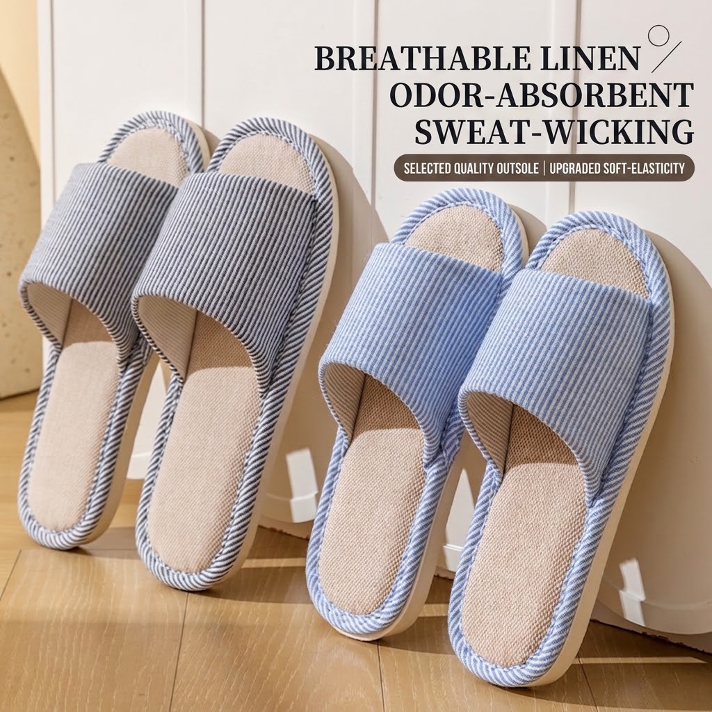 Home Textile - Breathable Flax Linen Slippers Women Men