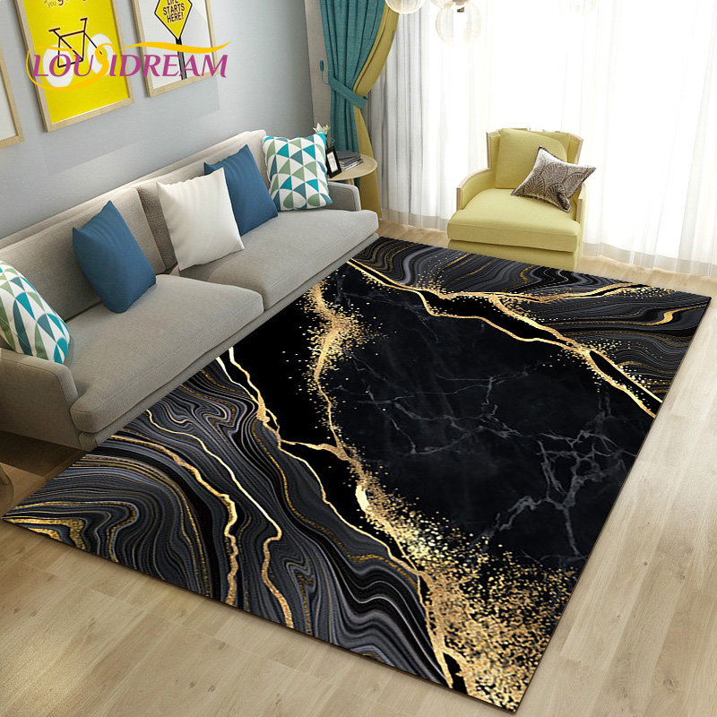 Nordic Black Gold Blue Marble  - Home Textiles Rug 评论和价格