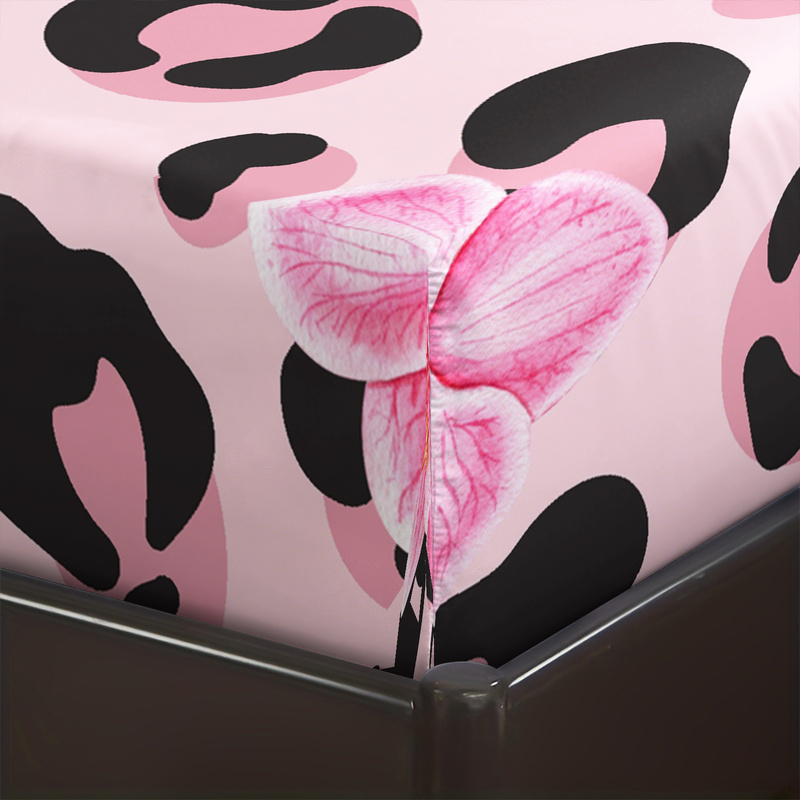 3pcs Pink Leopard Fitted Sheet - Bed Sheet Microfiber 评论和价格
