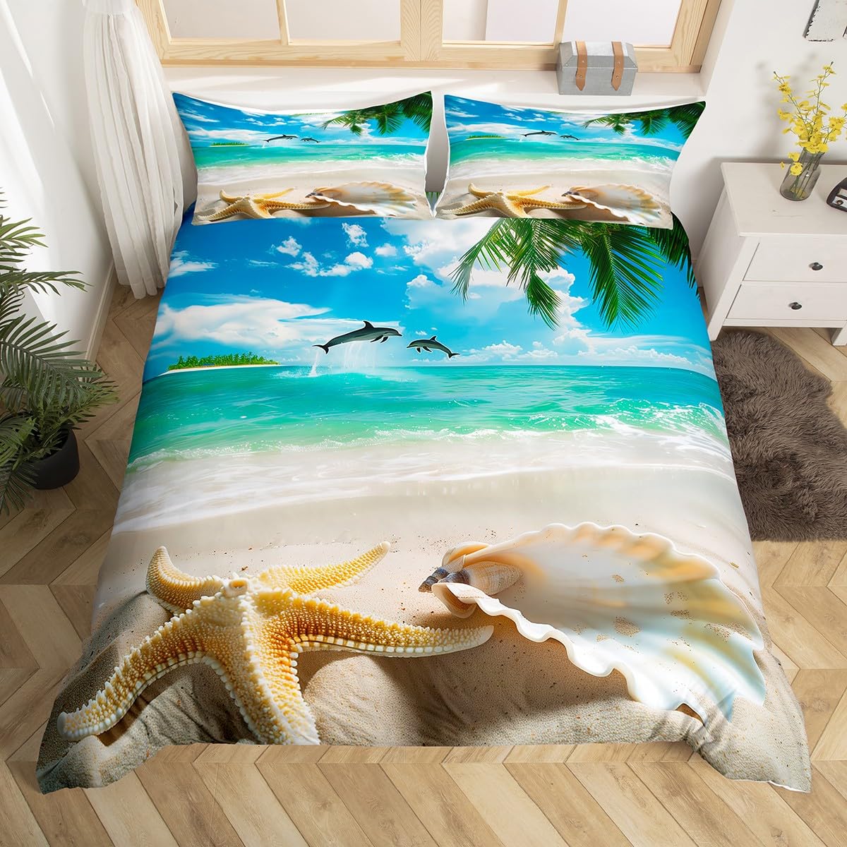 Beach Comforter Cover, Coastal - Bed Sheet Microfiber 评论和价格