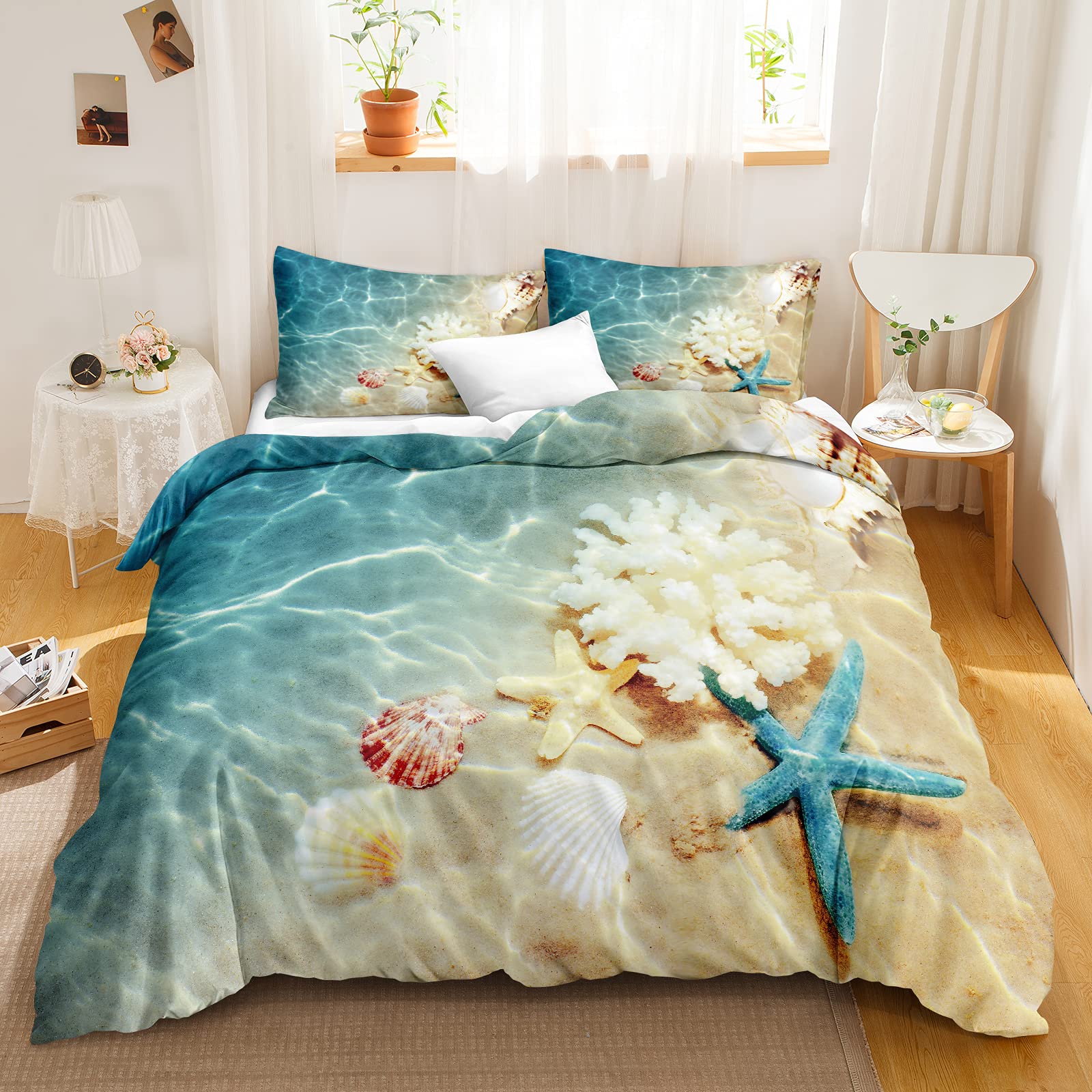 Beach Comforter Cover, Coastal - Bed Sheet Microfiber 评论和价格