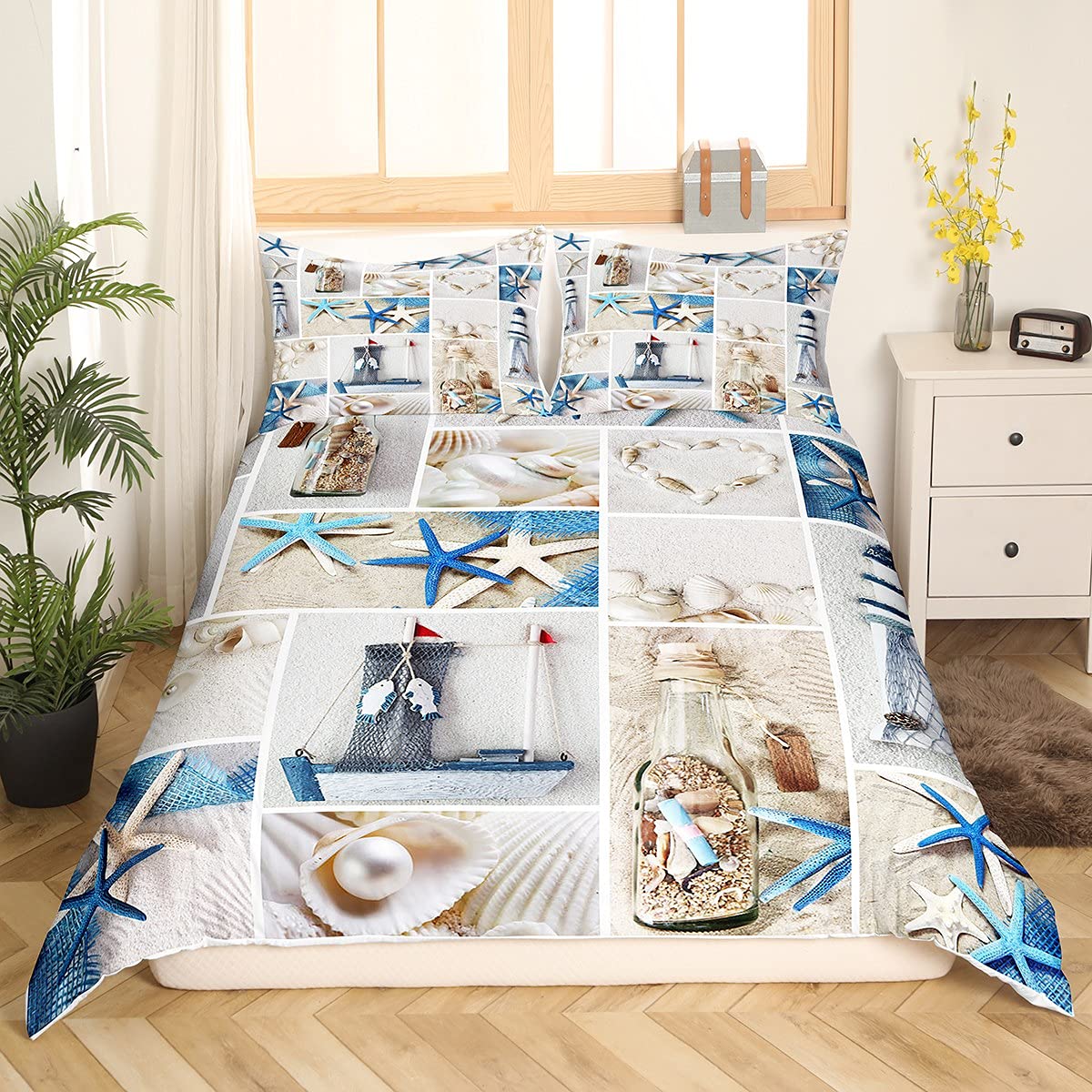 Beach Comforter Cover, Coastal - Bed Sheet Microfiber 评论和价格