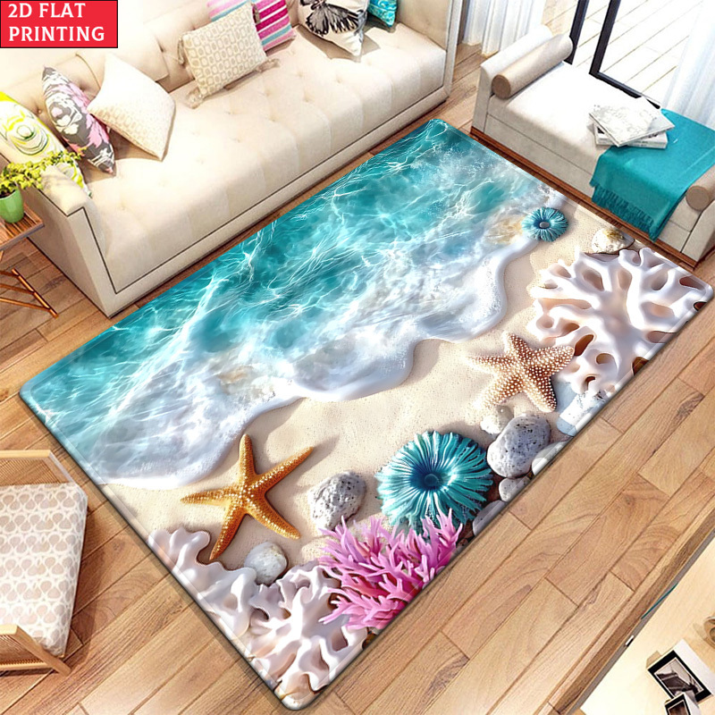 3D Beach Waves Starfish Coral  - Home Textiles Rug 评论和价格