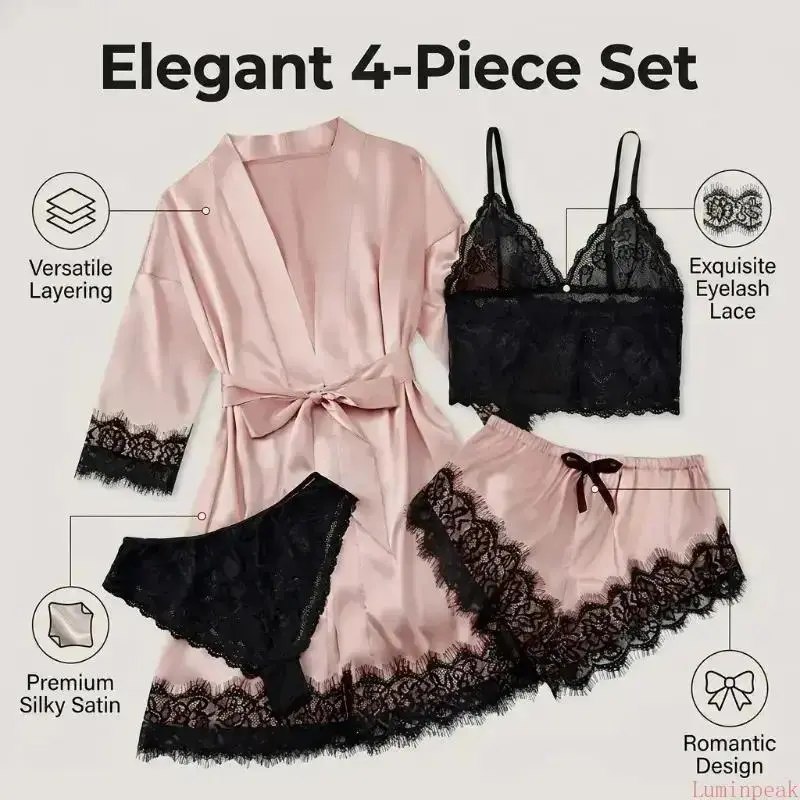 Women's 4-Piece Satin Pajama S - Home Textile 评论和价格