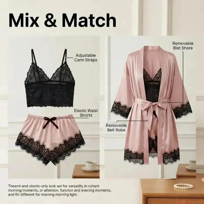 Women's 4-Piece Satin Pajama S - Home Textile 评论和价格