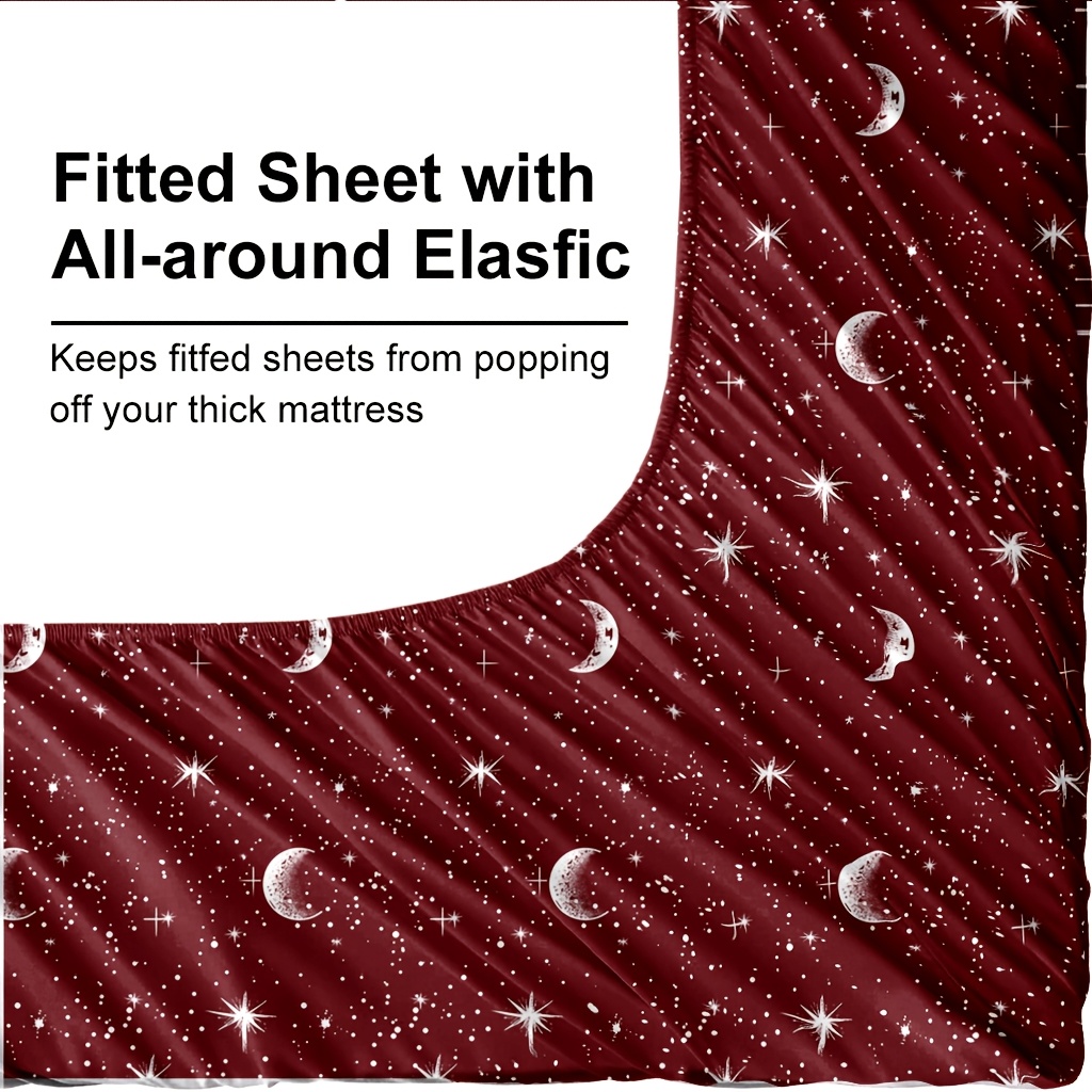 4Pcs Red Moon And Star Print M - Bed Sheet Microfiber 评论和价格