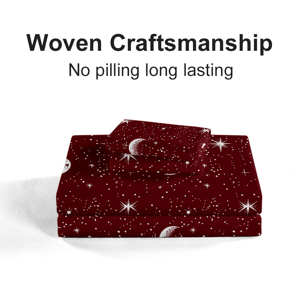 4Pcs Red Moon And Star Print M - Bed Sheet Microfiber 评论和价格