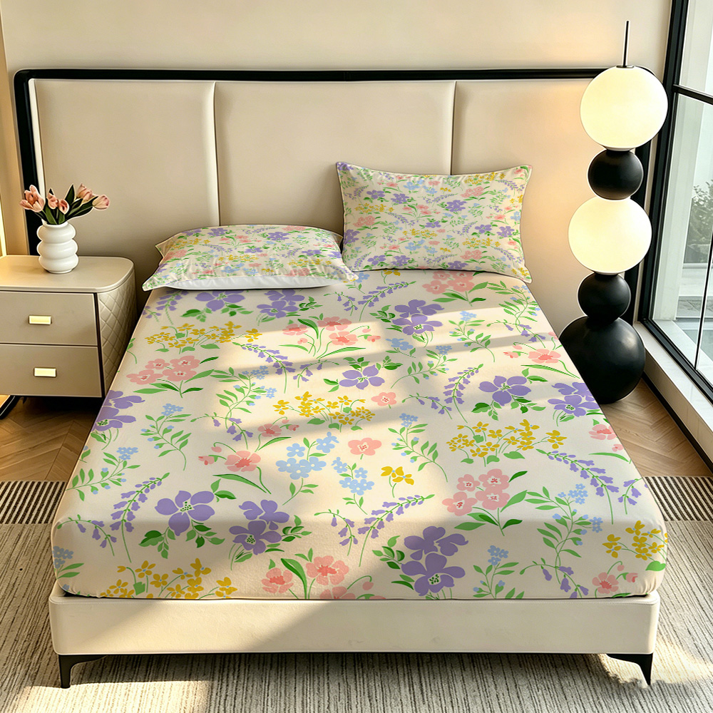 Colorful Flower Fitted Sheet 3 - Bed Sheet Microfiber 评论和价格