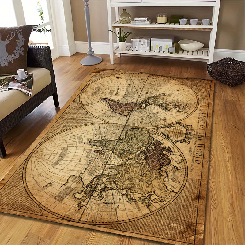 Vintage Map Design Non-Slip Fl - Home Textiles Rug 评论和价格