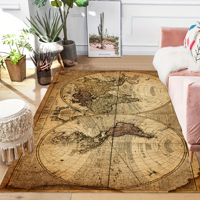 Vintage Map Design Non-Slip Fl - Home Textiles Rug 评论和价格