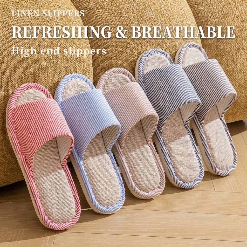 Breathable Flax Linen Slippers - Home Textile 评论和价格