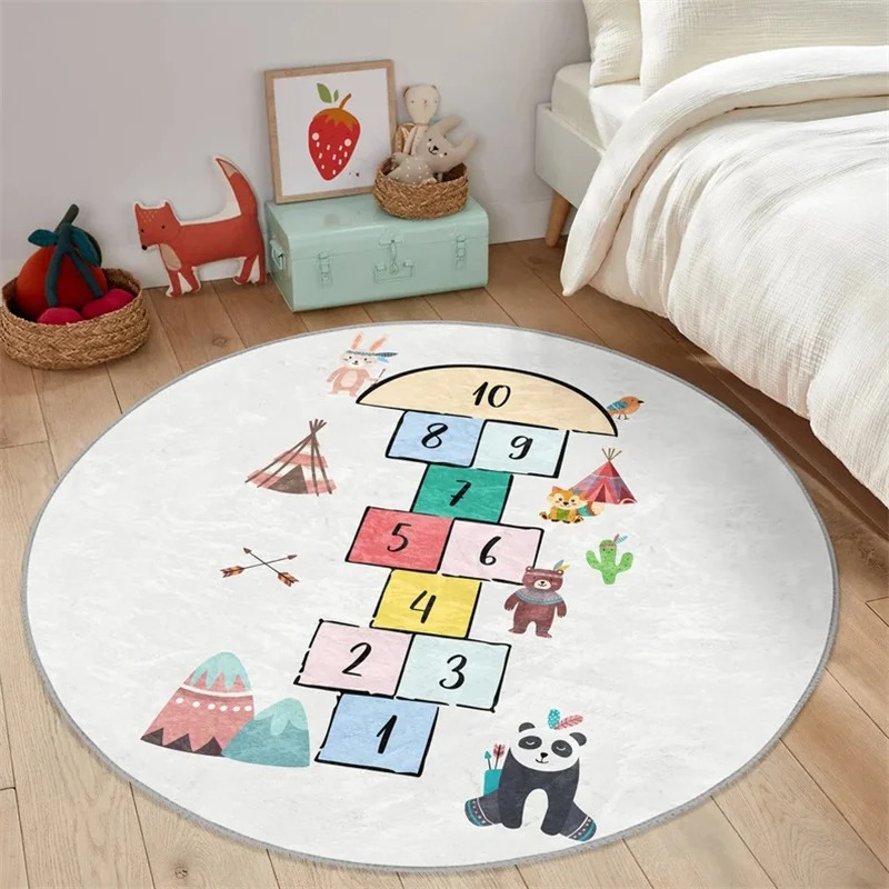 Boy Round Hopscotch Floor Anim - Home Textiles Rug 评论和价格