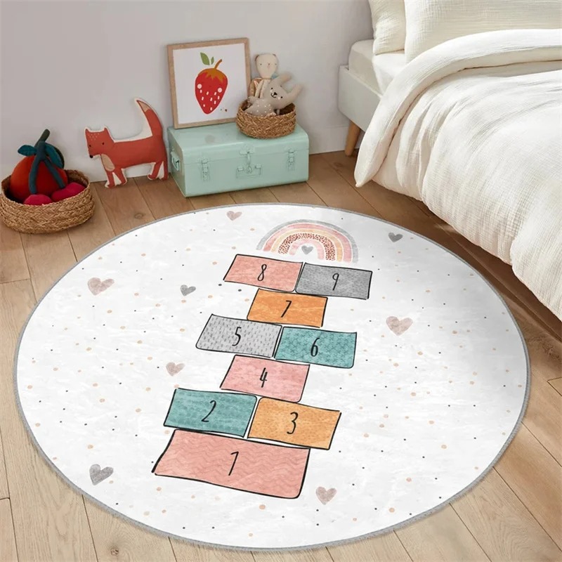 Boy Round Hopscotch Floor Anim - Home Textiles Rug 评论和价格