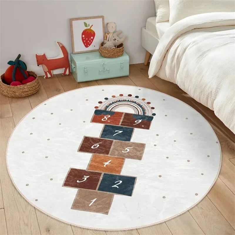 Boy Round Hopscotch Floor Anim - Home Textiles Rug 评论和价格