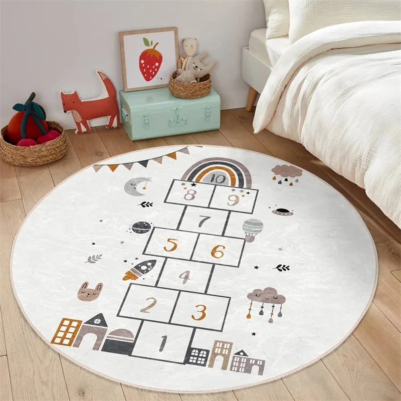 Boy Round Hopscotch Floor Anim - Home Textiles Rug 评论和价格